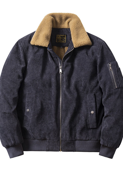 Manteau en coton velours côtelé pour homme, automne et hiver, col en fourrure, décontracté