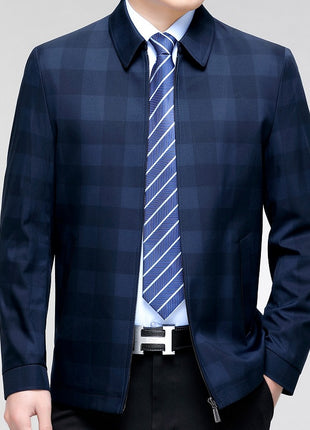 Middle-aged Plaid Turn-down Collar Coat Business Casual Jacket