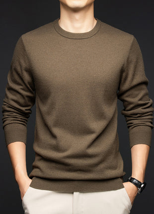 Men's Pure Wool Round Neck Autumn And Winter Keep Warm Pure Color Loose Sweater