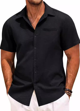 Polo Collar Solid Color Short Sleeve Button Shirt