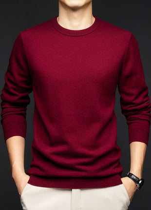 Men's Pure Wool Round Neck Autumn And Winter Keep Warm Pure Color Loose Sweater