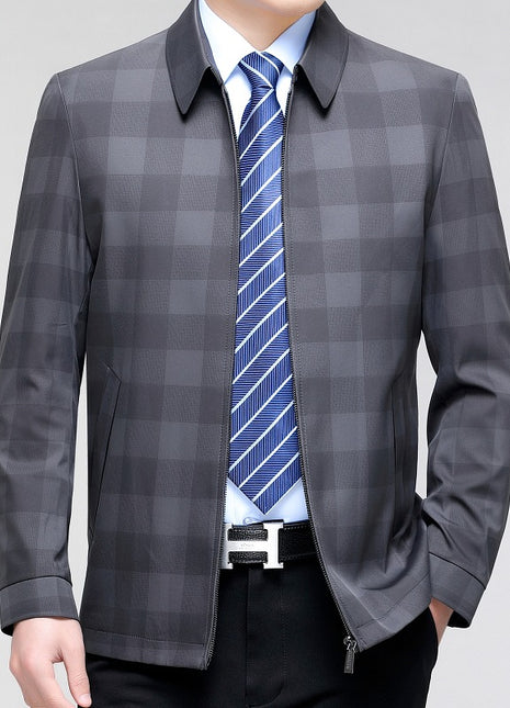 Middle-aged Plaid Turn-down Collar Coat Business Casual Jacket