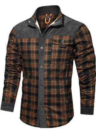 Men's Thick Corduroy Fleece-lined Long Sleeve Stitching Jacket