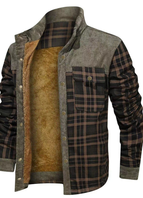 Men's Thick Corduroy Fleece-lined Long Sleeve Stitching Jacket