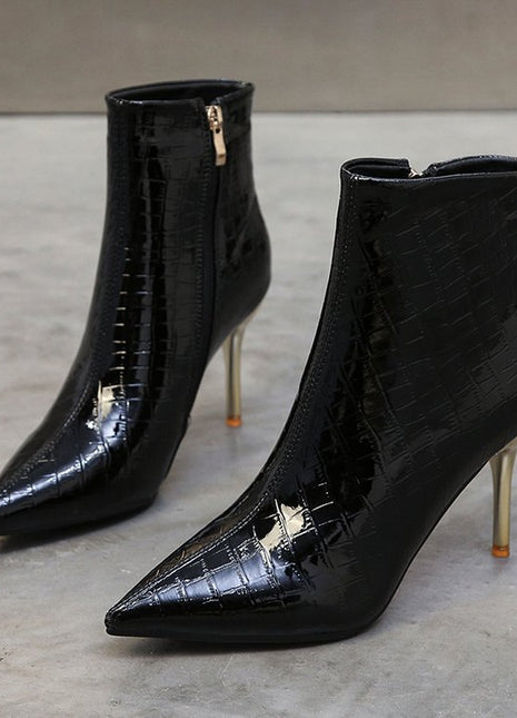 Stone Pointed Patent Leather All-matching Stiletto Thin Women's Boots