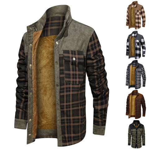 Men's Thick Corduroy Fleece-lined Long Sleeve Stitching Jacket