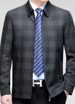 Middle-aged Plaid Turn-down Collar Coat Business Casual Jacket