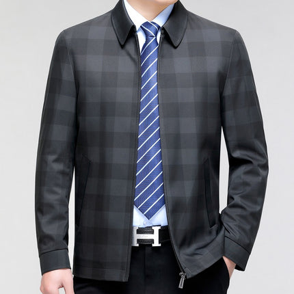 Middle-aged Plaid Turn-down Collar Coat Business Casual Jacket