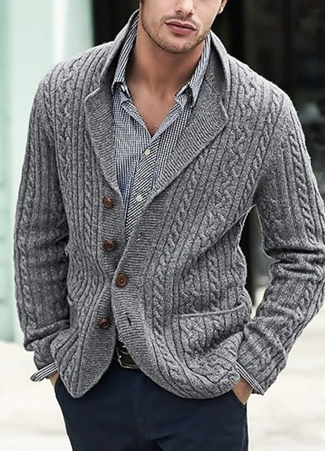 Men's Casual Long Sleeve Lapel Pocket Sweater