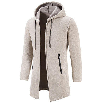 Men's Solid Color Casual Hooded Sweater Zipper Cardigan