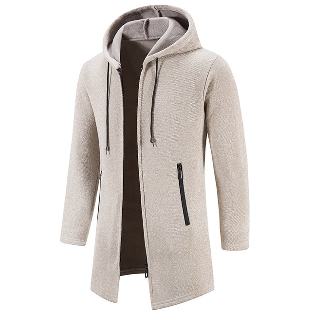 Men's Solid Color Casual Hooded Sweater Zipper Cardigan