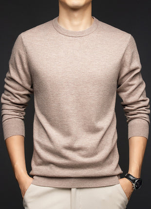 Men's Pure Wool Round Neck Autumn And Winter Keep Warm Pure Color Loose Sweater