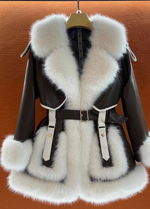 Elegant Big Fur Collar Fur Fur Coat For Women