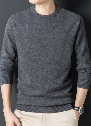 Men's Pure Wool Round Neck Autumn And Winter Keep Warm Pure Color Loose Sweater