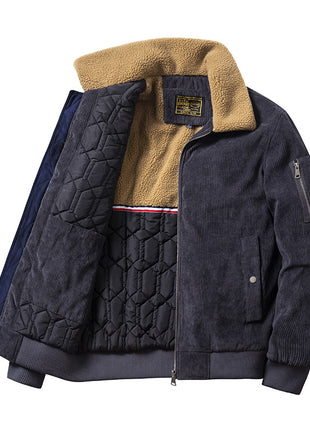 Autumn And Winter New Corduroy Cotton Coat Men's Fur Collar Casual