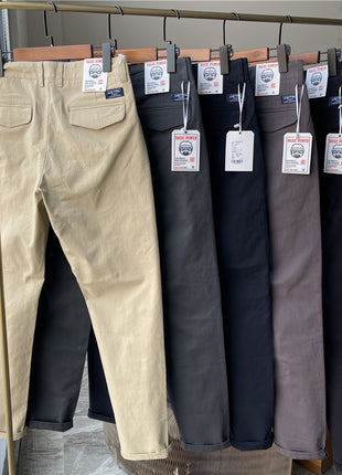 Pantalon décontracté droit en sergé brossé pour homme