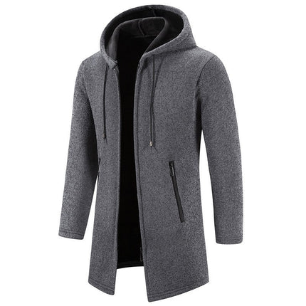 Men's Solid Color Casual Hooded Sweater Zipper Cardigan