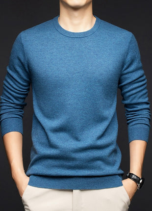 Men's Pure Wool Round Neck Autumn And Winter Keep Warm Pure Color Loose Sweater