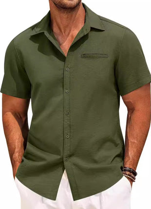 Polo Collar Solid Color Short Sleeve Button Shirt