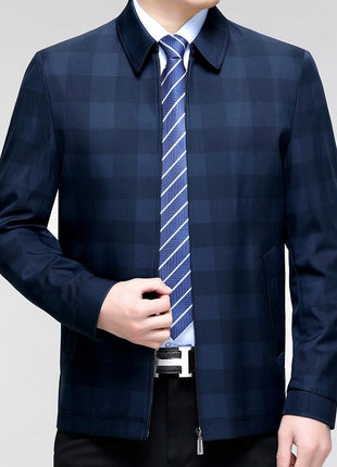 Middle-aged Plaid Turn-down Collar Coat Business Casual Jacket