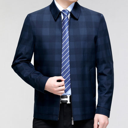 Middle-aged Plaid Turn-down Collar Coat Business Casual Jacket