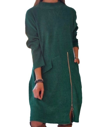 Side Zipper Split Long Sleeve Dress Women