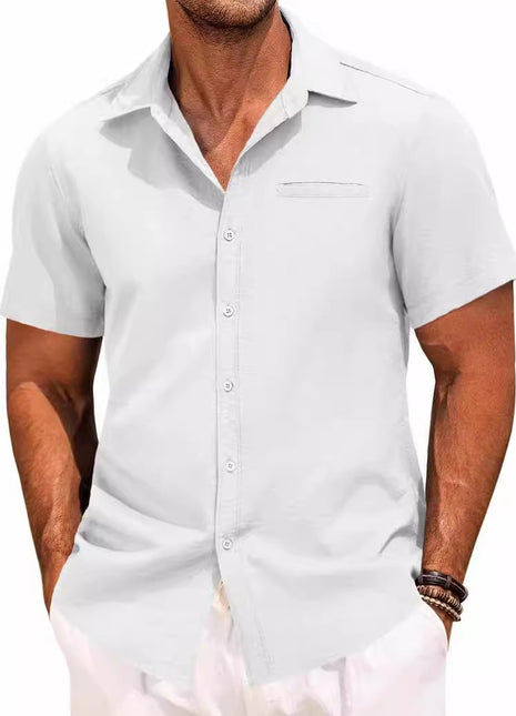 Polo Collar Solid Color Short Sleeve Button Shirt