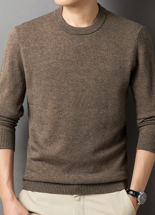 Men's Pure Wool Round Neck Autumn And Winter Keep Warm Pure Color Loose Sweater