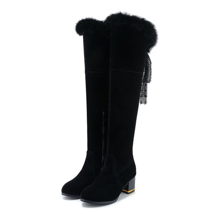 Bottes hautes pour femmes à tête ronde et talon épais, talon super haut, doublure en fourrure épaisse, nouvelle collection automne et hiver