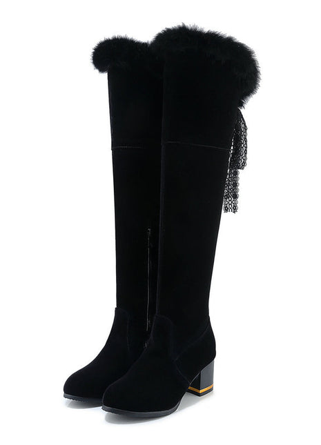 Round Head Chunky Heel Super High Heel Thick Fur Lining Autumn And Winter New Women's High Boots