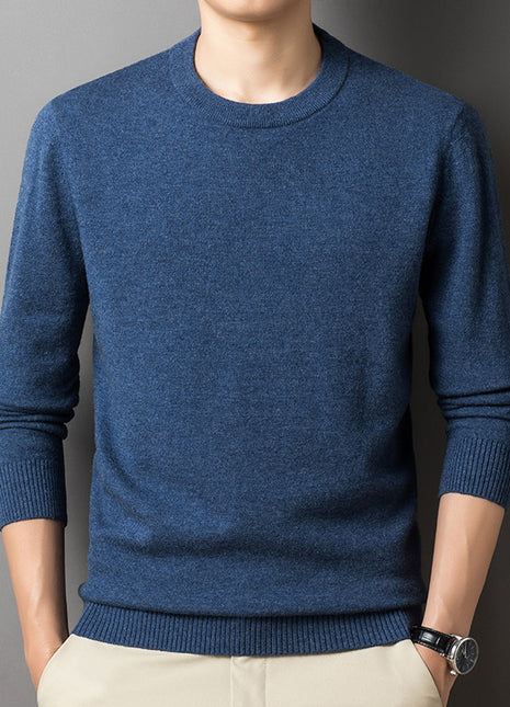 Men's Pure Wool Round Neck Autumn And Winter Keep Warm Pure Color Loose Sweater