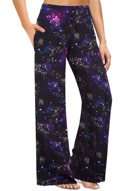 Women's Pajama Printed Wide-leg Pants High Waist