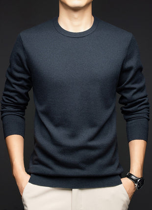 Men's Pure Wool Round Neck Autumn And Winter Keep Warm Pure Color Loose Sweater