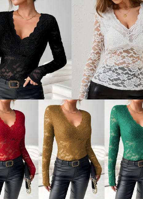 Fashion Women's Elegant Solid Color Lace Top