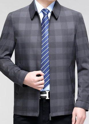 Middle-aged Plaid Turn-down Collar Coat Business Casual Jacket