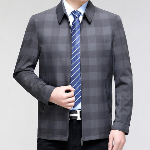 Middle-aged Plaid Turn-down Collar Coat Business Casual Jacket