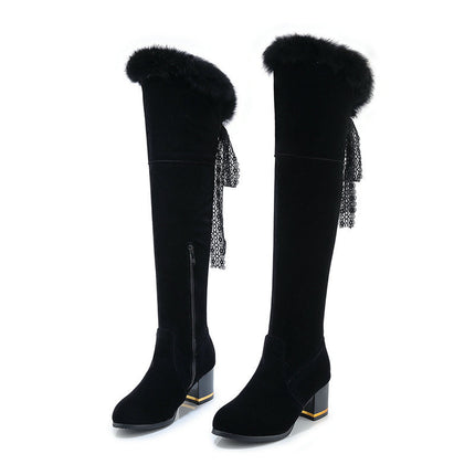 Bottes hautes pour femmes à tête ronde et talon épais, talon super haut, doublure en fourrure épaisse, nouvelle collection automne et hiver