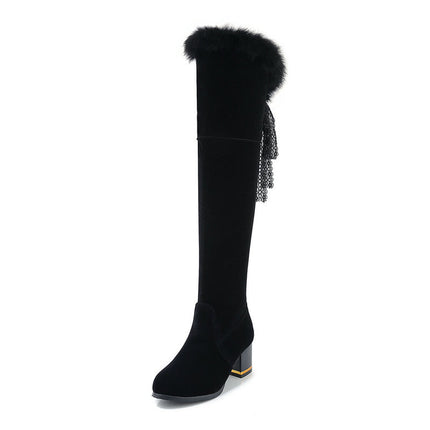 Bottes hautes pour femmes à tête ronde et talon épais, talon super haut, doublure en fourrure épaisse, nouvelle collection automne et hiver