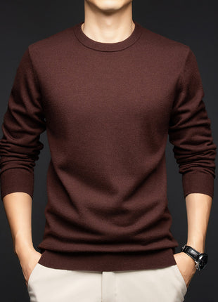 Men's Pure Wool Round Neck Autumn And Winter Keep Warm Pure Color Loose Sweater