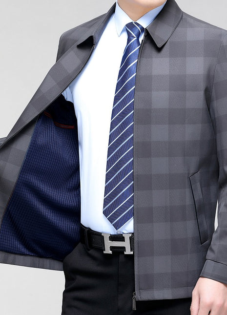 Middle-aged Plaid Turn-down Collar Coat Business Casual Jacket