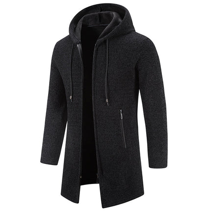 Men's Solid Color Casual Hooded Sweater Zipper Cardigan