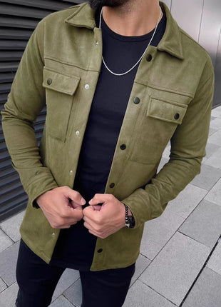 Solid Color Men's Coat Suede Fabric Jacket Coat