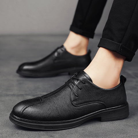 Chaussures décontractées pour hommes grande taille en cuir véritable à lacets et semelle souple