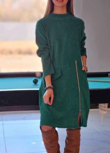 Side Zipper Split Long Sleeve Dress Women