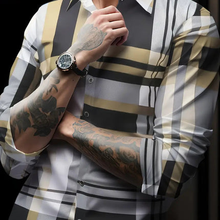 Breathable Volkswagen Casual Versatile Lattice Men's Long Sleeve Shirt