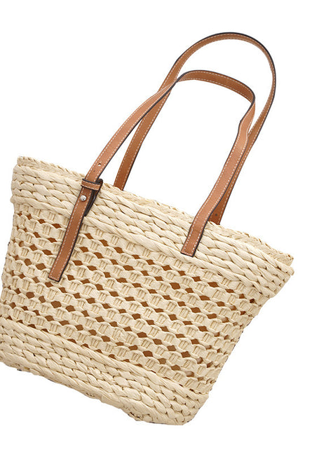 Large Capacity Fashion Urban Simple White Khaki Straw Braided Bag