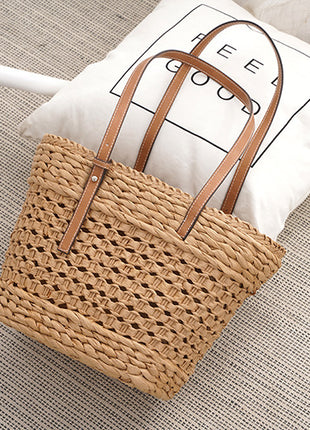 Large Capacity Fashion Urban Simple White Khaki Straw Braided Bag