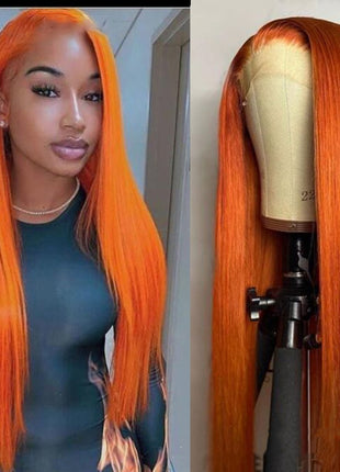 Split Orange Long Straight Chemical Fiber Lace Free Wig