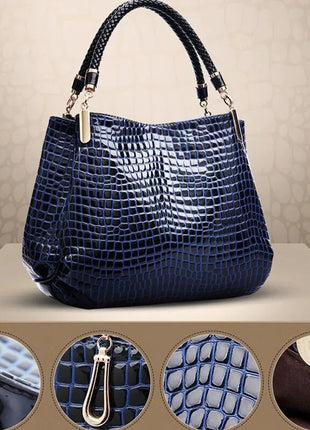 Women's Bag Large Capacity Tote Daily Commute Women's Shoulder Bag Crocodile Print Bright Face Handbag Shopping