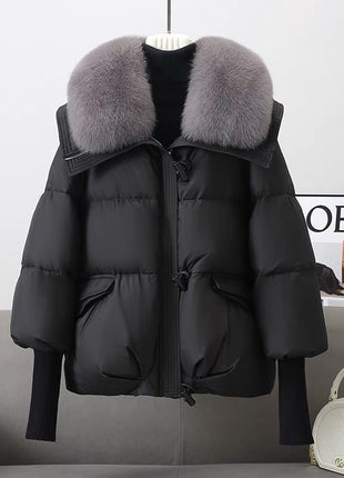 Down Cotton-padded Jacket Women's Short Fur Collar Thickened Coat Winter Clothing